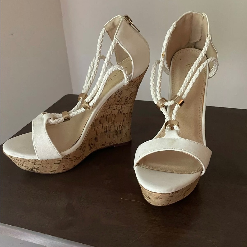 Venus White Wedge Sandals.